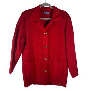 Saint James Red Wool Button-Up Cardigan blazer Fish Buttons size US 12 colorful